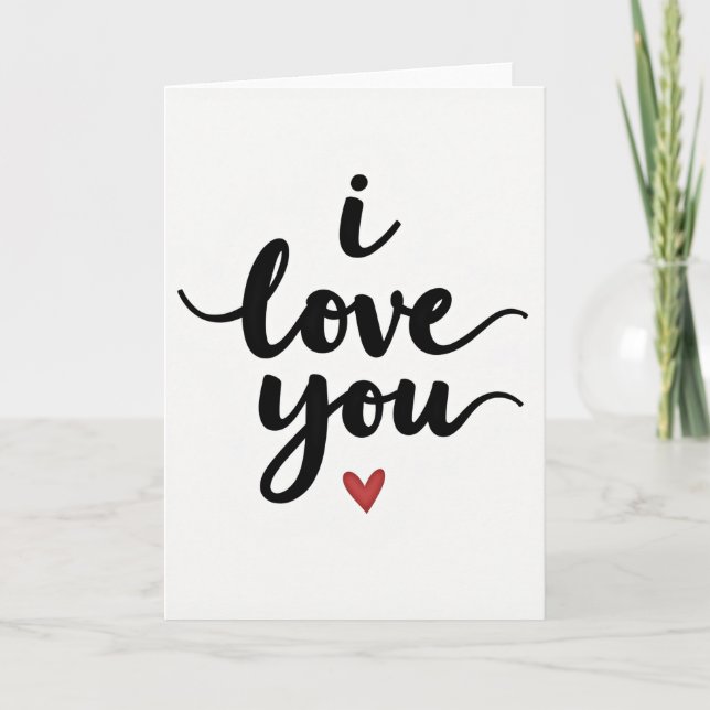 Tarjeta de Corazón Rojo de Te Amo Script (Anverso)