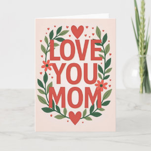 Tarjeta de corazón rojo negrita Te Amo Mamá