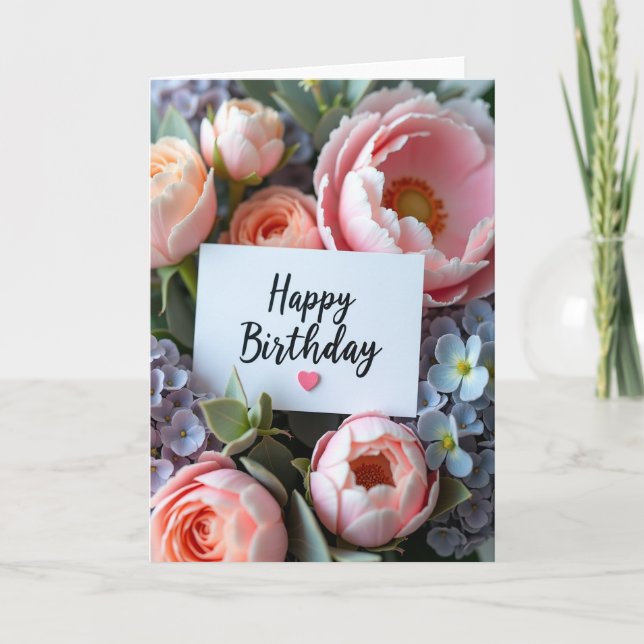 Tarjeta de Corazón Rosa de Lunares (Anverso)