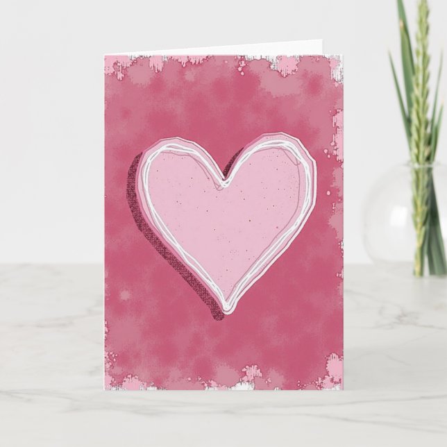 Tarjeta de Corazón Rosa Romántico (Anverso)