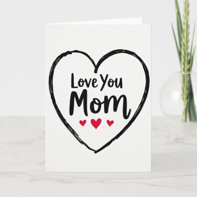 Tarjeta de Corazón Simple Ama a Mamá (Anverso)