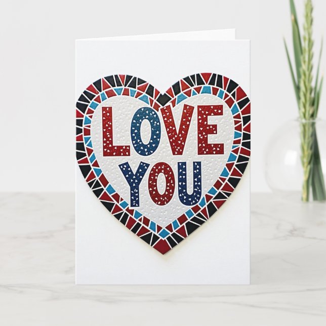 Tarjeta de corazón simple mosaico de amor (Anverso)