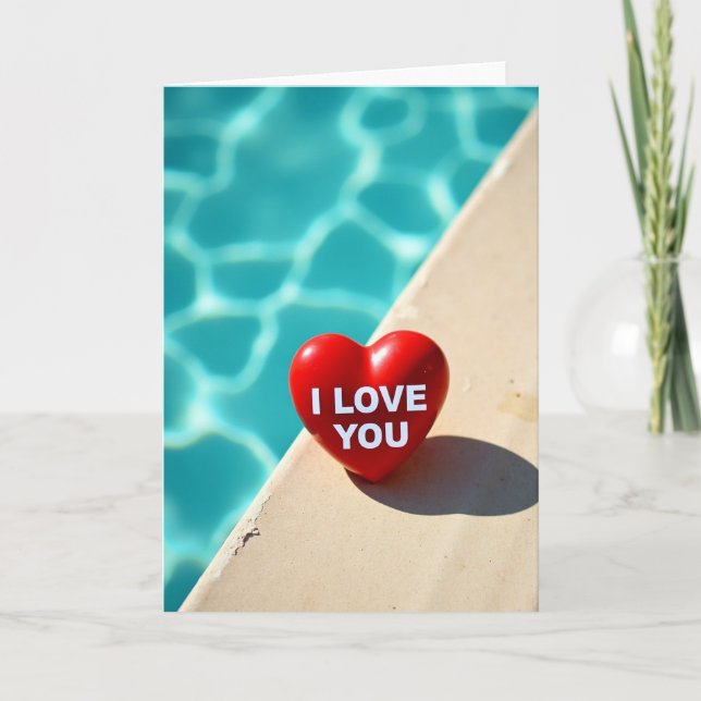 Tarjeta de corazón 'Te amo junto a la piscina' (Anverso)