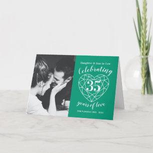 Tarjeta de corazón verde esmeralda en el 35° anive