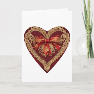 Tarjeta de corazón vintage de encaje rojo del día