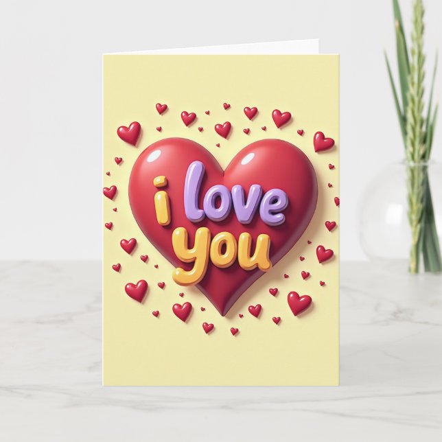 Tarjeta de Corazones Brillantes 3D 'Te Amo' (Anverso)