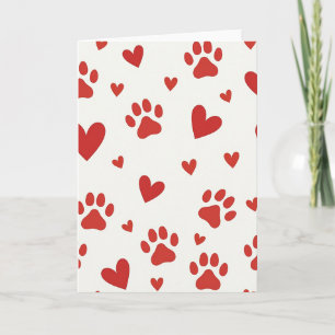 Tarjeta de corazones con huellas de patas de amor