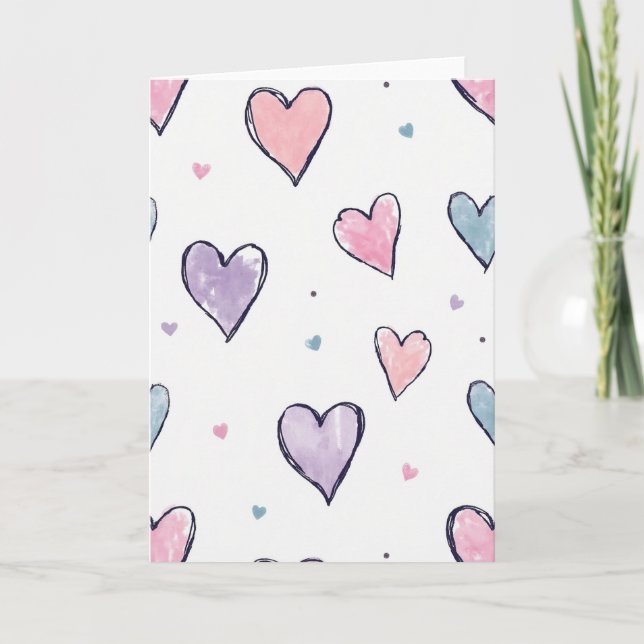 Tarjeta de Corazones de Acuarela Adorables (Anverso)