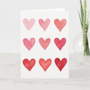 Tarjeta de Corazones de Acuarela Rosa Rojo