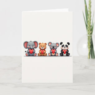 Tarjeta de Corazones de Amigos Animales Lindos