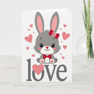Tarjeta de corazones de amor de conejito suave lin