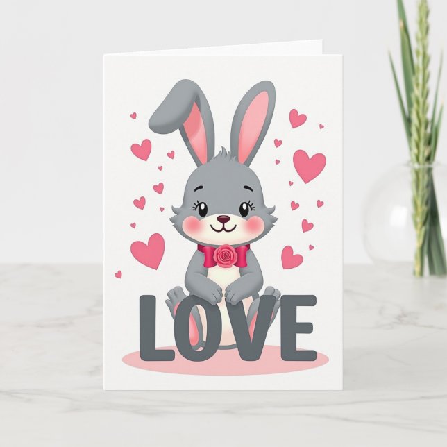 Tarjeta de corazones de amor de conejo lindo (Anverso)