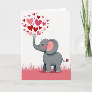 Tarjeta de corazones de amor de elefante lindo
