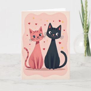 Tarjeta de corazones de amor de gato lindo