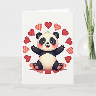 Tarjeta de corazones de amor de panda lindo