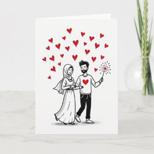 Tarjeta de Corazones de Amor de Pareja Musulmana