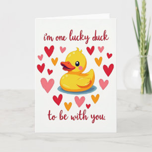 Tarjeta de Corazones de Amor de Un Pato Afortunado