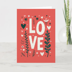 Tarjeta de corazones de amor del arte popular rojo