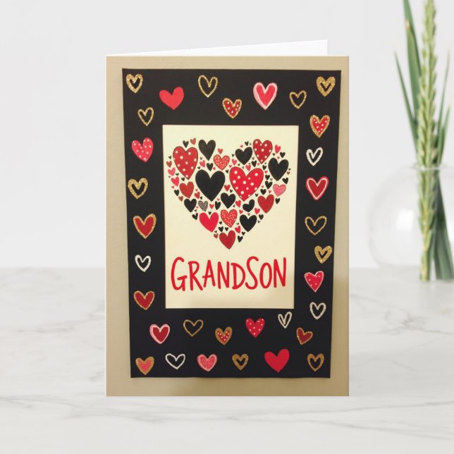Tarjeta de Corazones de Amor para Nieto (Anverso)
