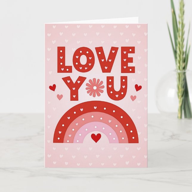 Tarjeta de corazones de arcoíris de amor simple (Anverso)