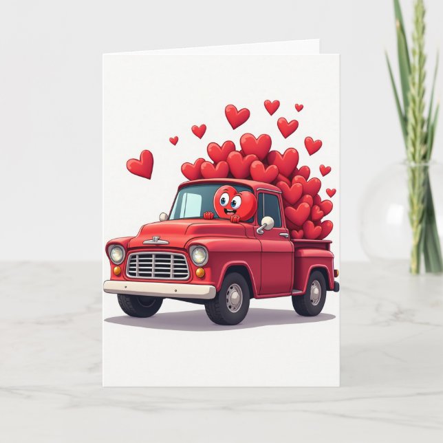 Tarjeta de corazones de camión de amor simple (Anverso)