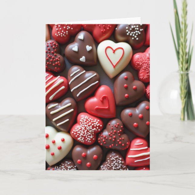 Tarjeta de Corazones de Chocolate de San Valentín (Anverso)
