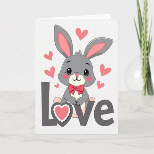 Tarjeta de corazones de conejito de amor lindo