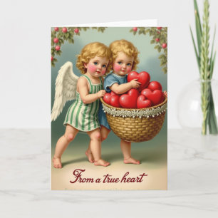 Tarjeta de corazones de Cupido vintage