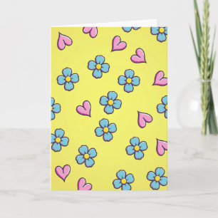 Tarjeta de corazones de flor azul feliz