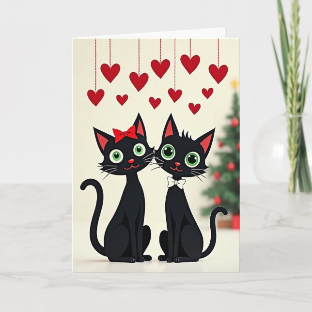 Tarjeta de Corazones de Gato Romántico (Anverso)