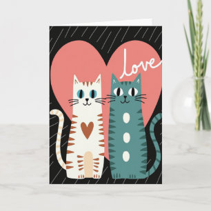 Tarjeta de corazones de gatos de lunares rayados