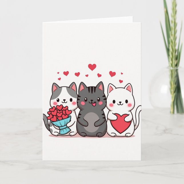 Tarjeta de corazones de gatos lindos (Anverso)