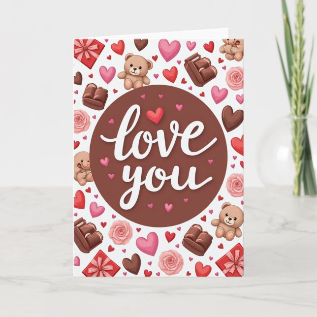 Tarjeta de Corazones de Osito de Peluche Te Amo (Anverso)