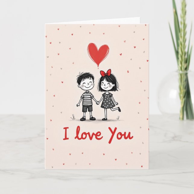 Tarjeta de corazones de pareja adorable (Anverso)