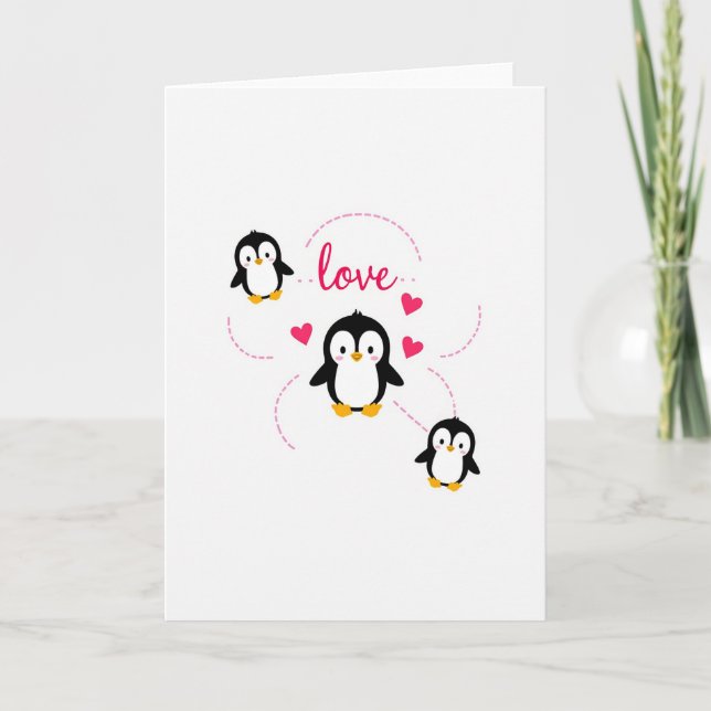 Tarjeta de corazones de pingüinos de amor (Anverso)