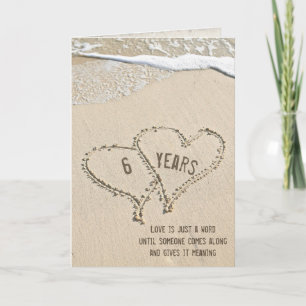 Tarjeta de Corazones de Playa del 6º Aniversario