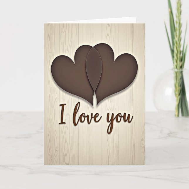 Tarjeta de corazones de tablones de madera que te  (Anverso)