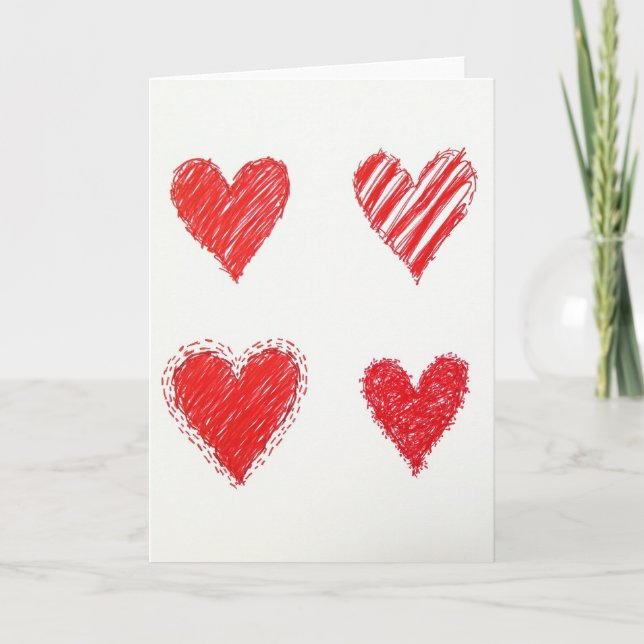 Tarjeta de Corazones Garabateados Rojos (Anverso)