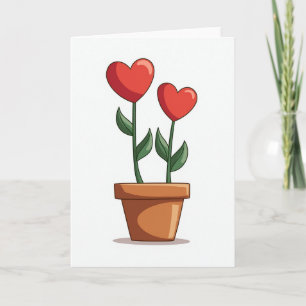 Tarjeta de Corazones Minimalistas en Maceta