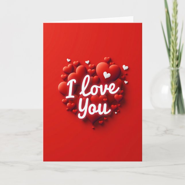 Tarjeta de Corazones Rojos Esponjosos Te Amo (Anverso)