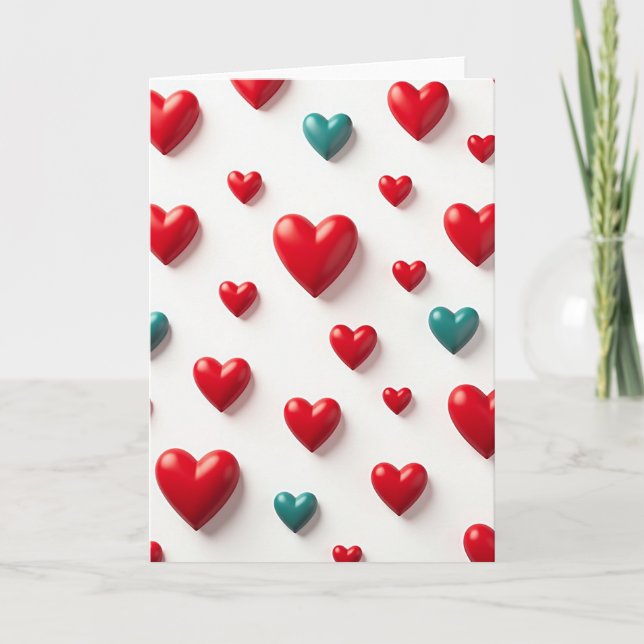 Tarjeta de Corazones Rojos y Turquesas (Anverso)