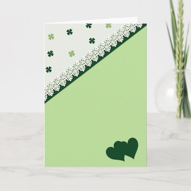 Tarjeta de corazones verdes afortunados (Anverso)