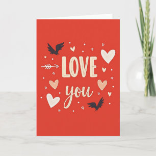 Tarjeta de corazones y pájaros de amor
