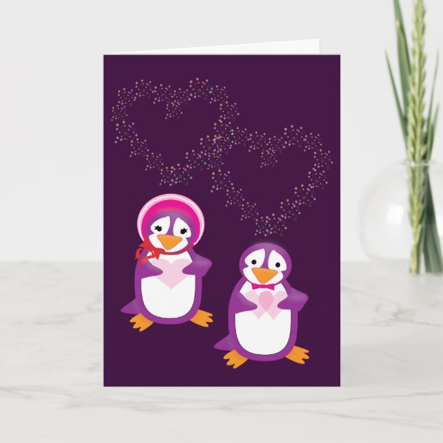 Tarjeta de corazones y pingüinos (Anverso)