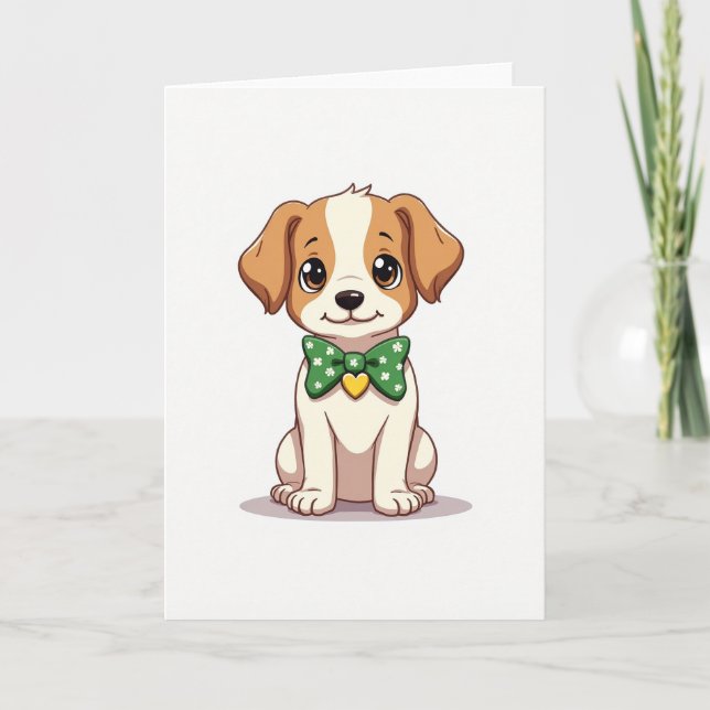 Tarjeta de corbatín de cachorro adorable (Anverso)