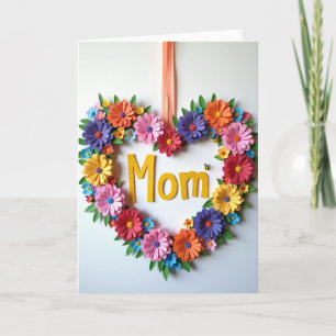 Tarjeta de Corona de Corazón de Flores para Mamá