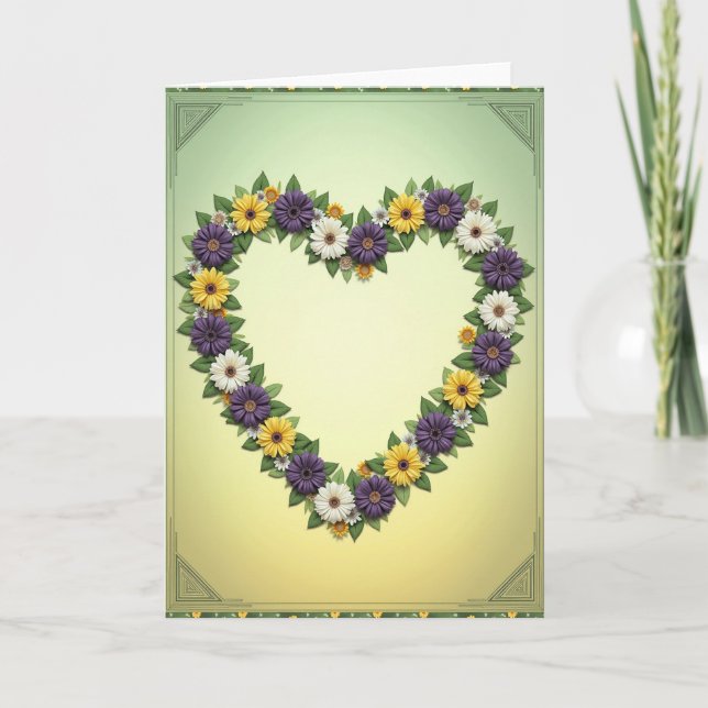 Tarjeta de Corona de Corazón Floral (Anverso)
