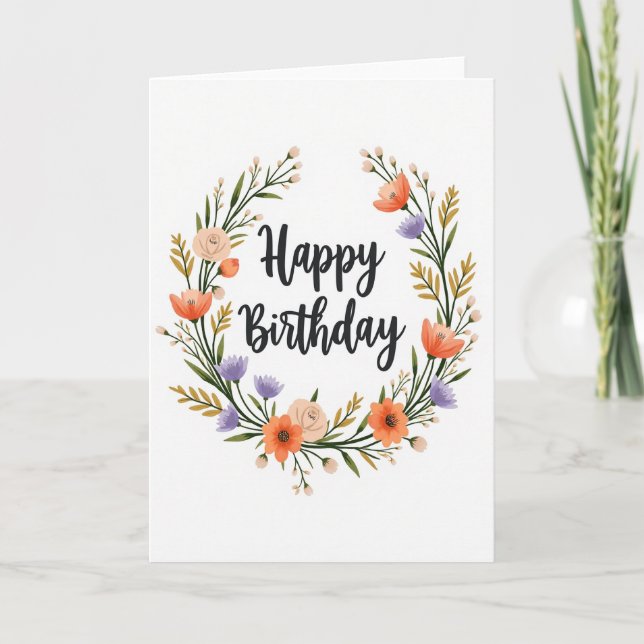 Tarjeta de corona de ilustración de cumpleaños (Anverso)