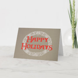 Tarjeta de corona de Navidad blanca y roja sobre a