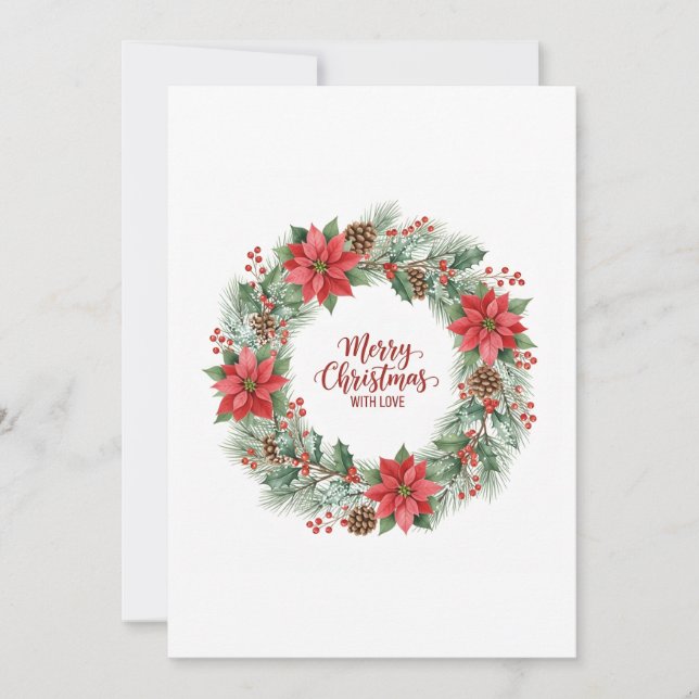Tarjeta de Corona de Navidad con Acuarela Botánica (Anverso)